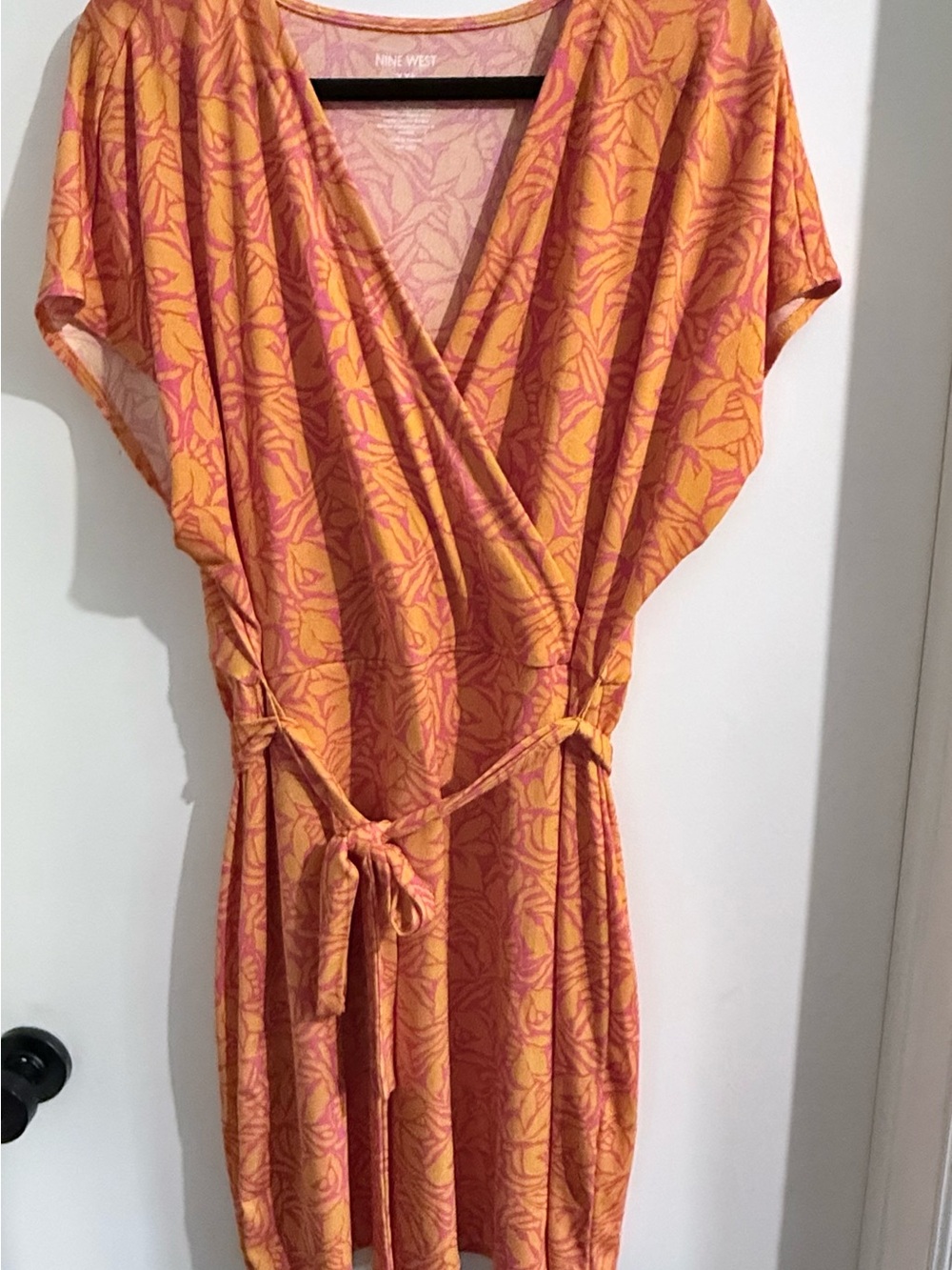 Nine West Orange and Pink Floral Wrap Mini Dress